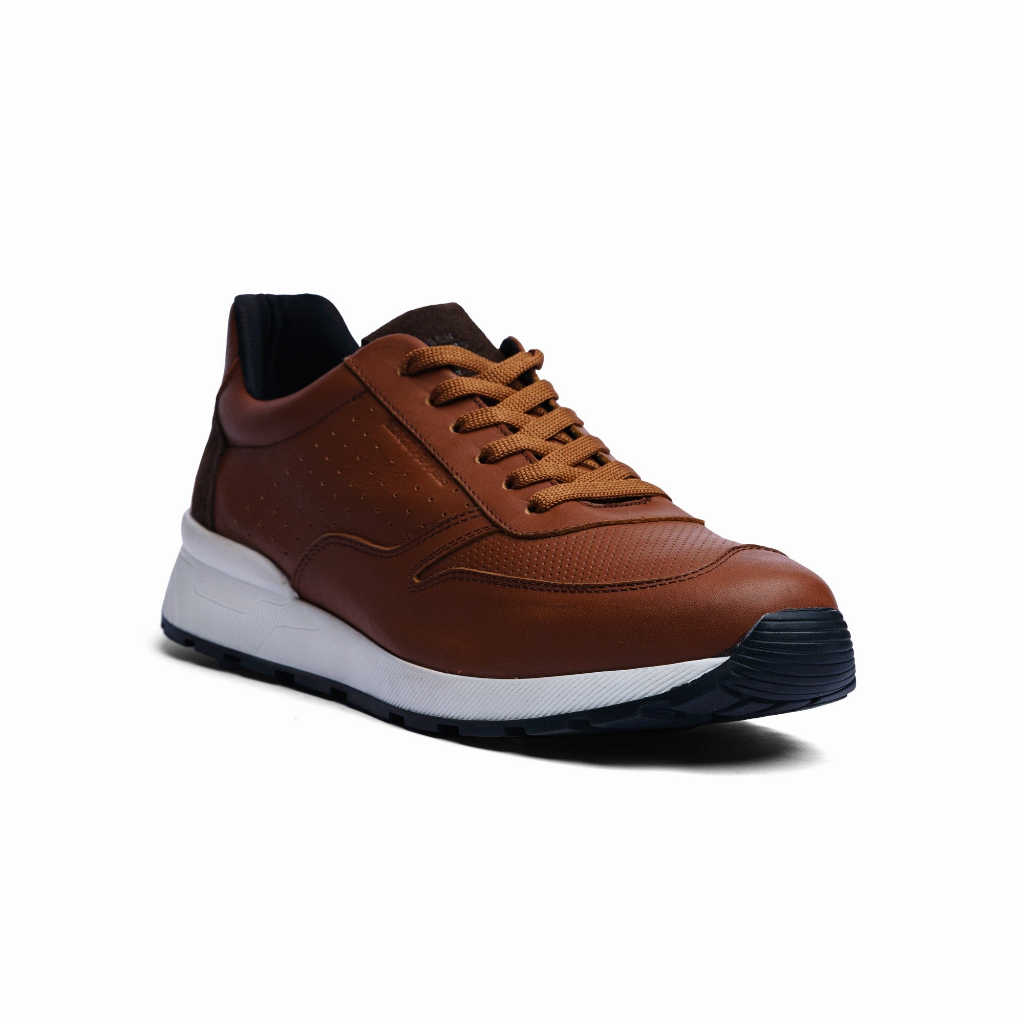 Tenis de Piel Black Peppers Trainer Leather Sneaker EOS Camel/White Sole