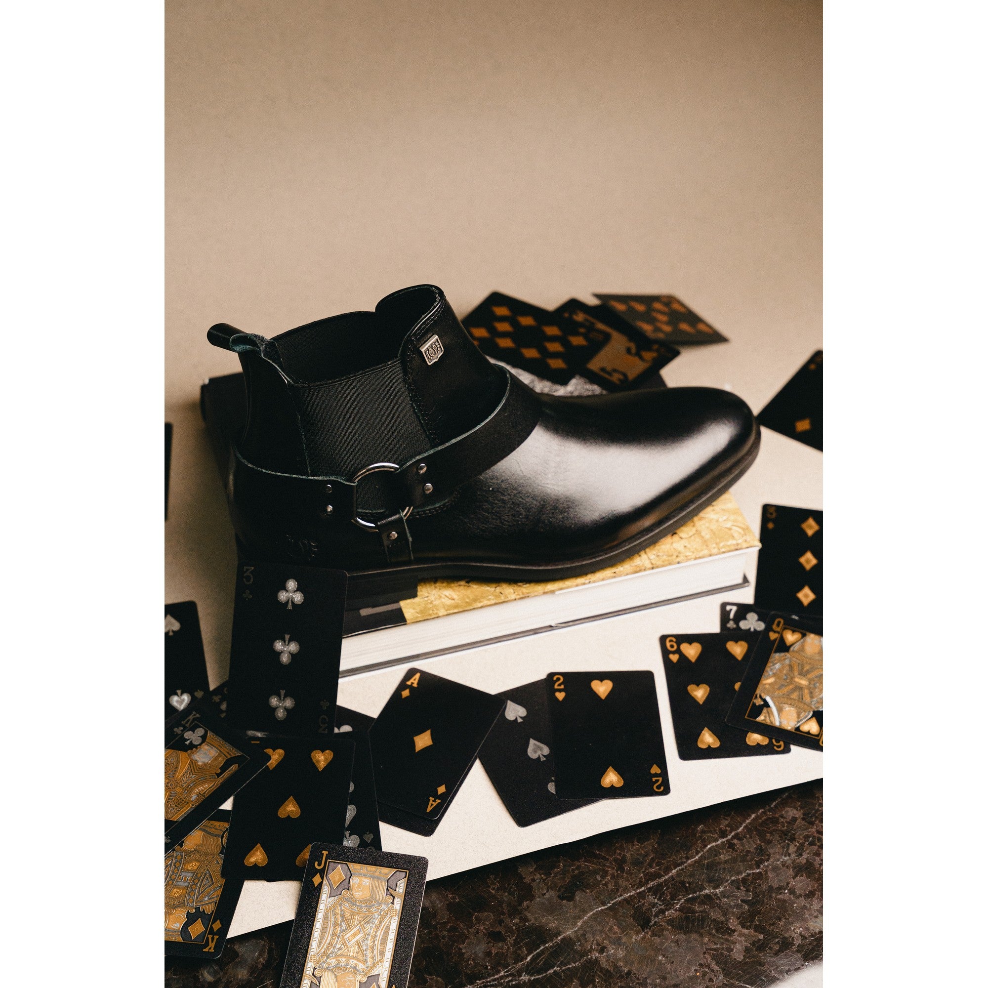 BLACK PEPPERS Black Leather LACE CHELSEA