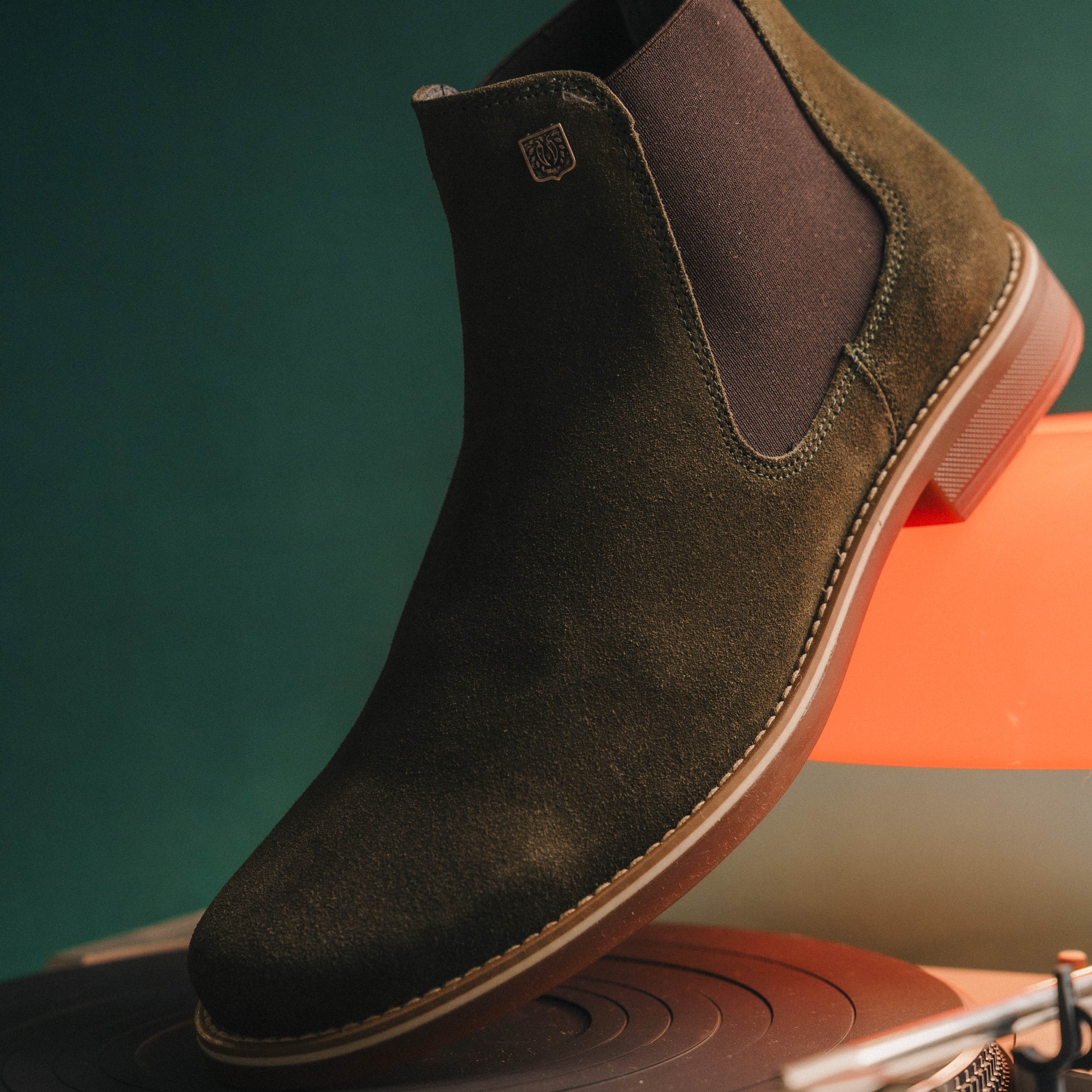 BLACK PEPPERS Olive Green Suede Leather Classic Chelsea