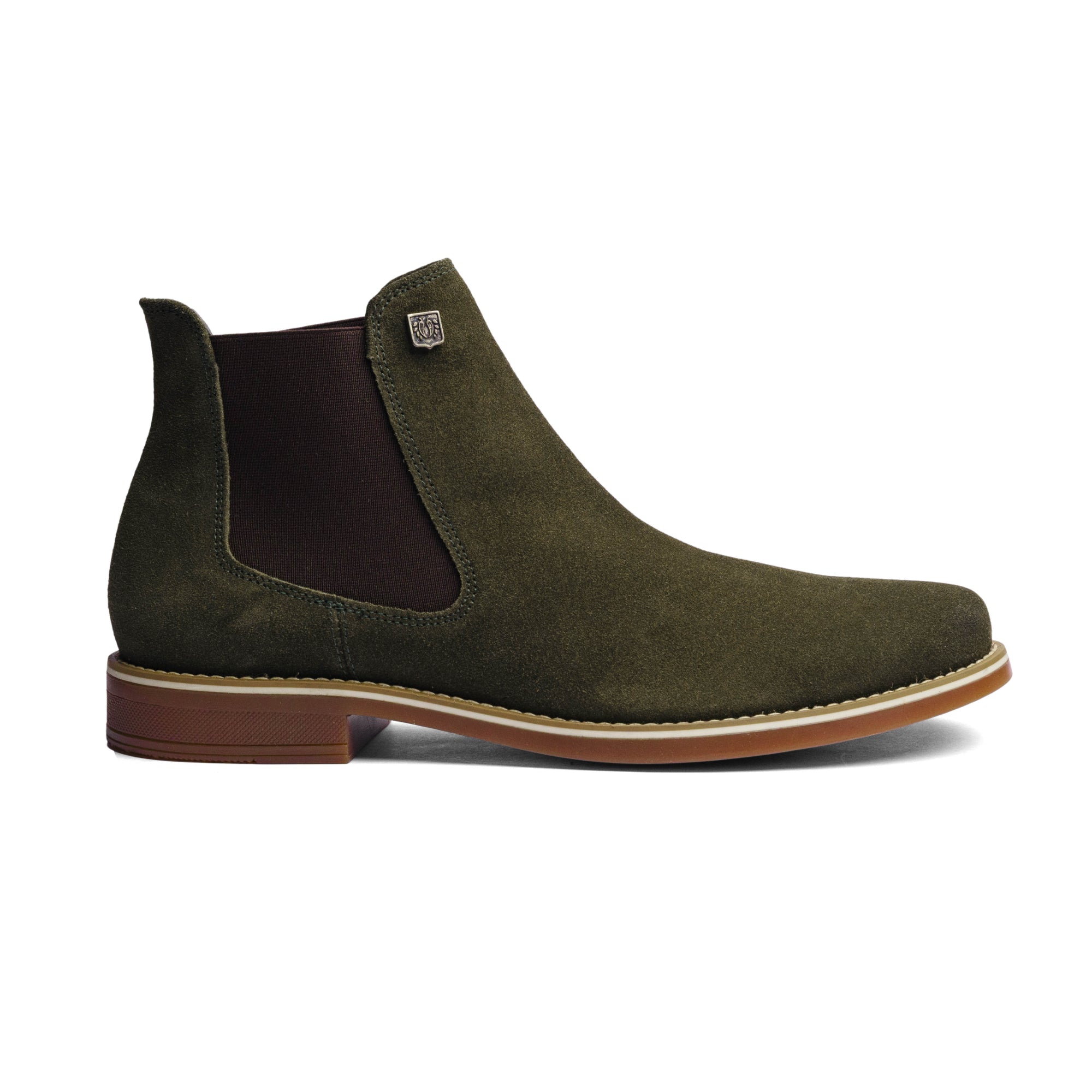 BLACK PEPPERS Olive Green Suede Leather Classic Chelsea