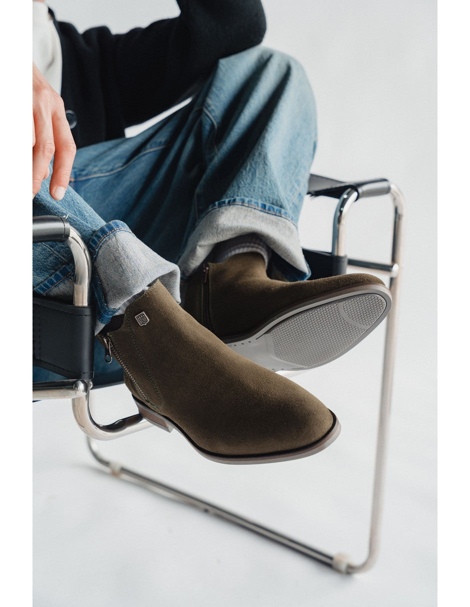 Olive Green Suede Leather ROCKSTAR CHELSEA