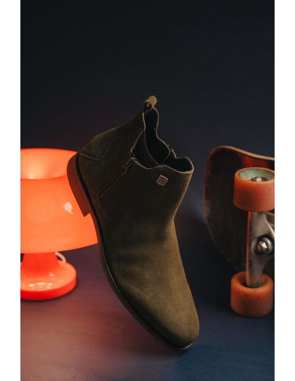 Olive Green Suede Leather ROCKSTAR CHELSEA