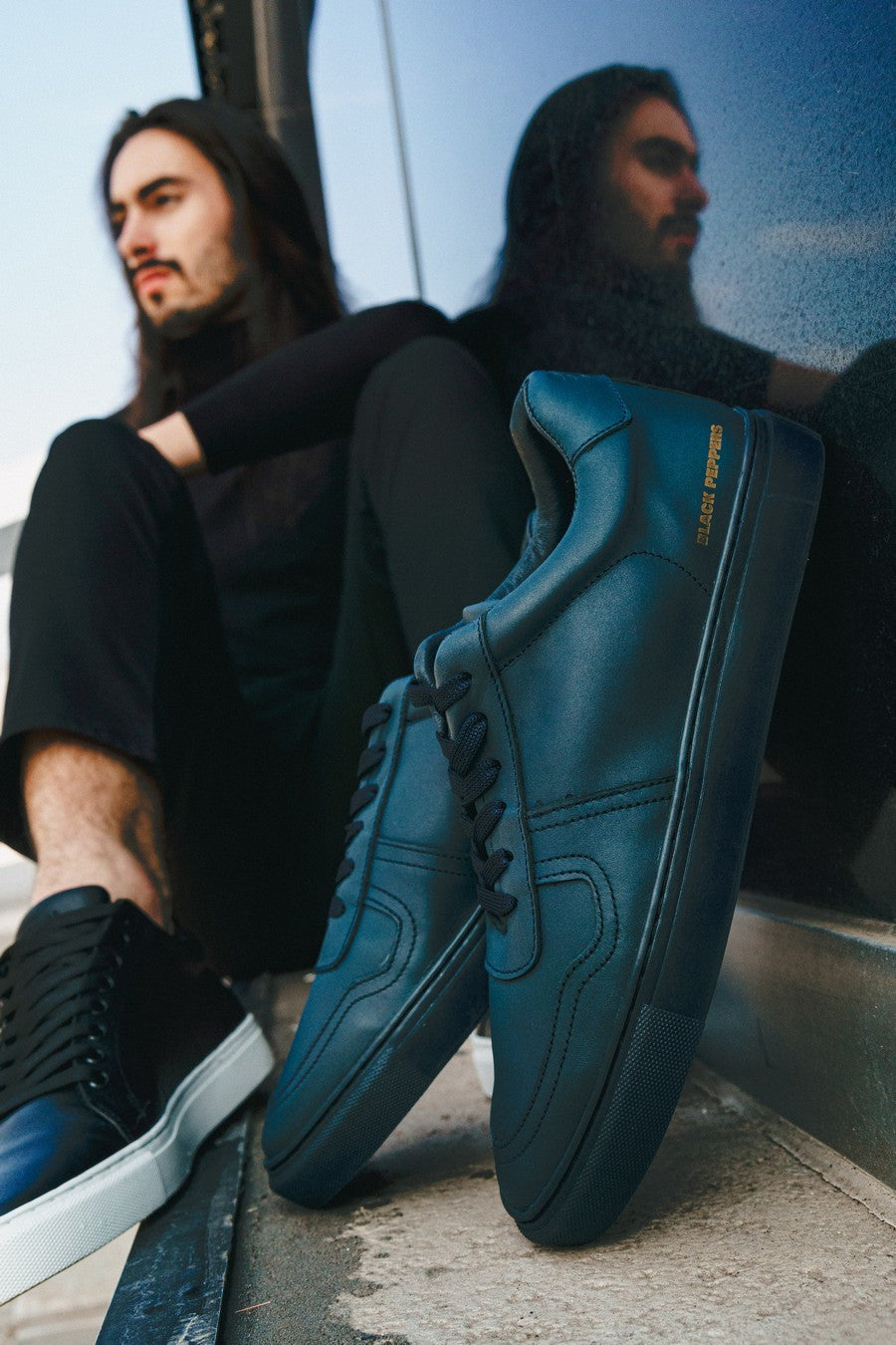 Tenis de Piel Black Peppers Lowtop Leather Sneaker TURIN Full Navy Blue