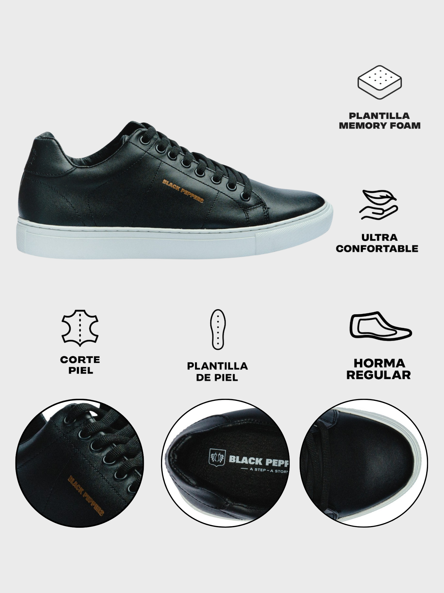 BLACK PEPEPRS Lowtop Leather Sneaker CORE Black/White Sole