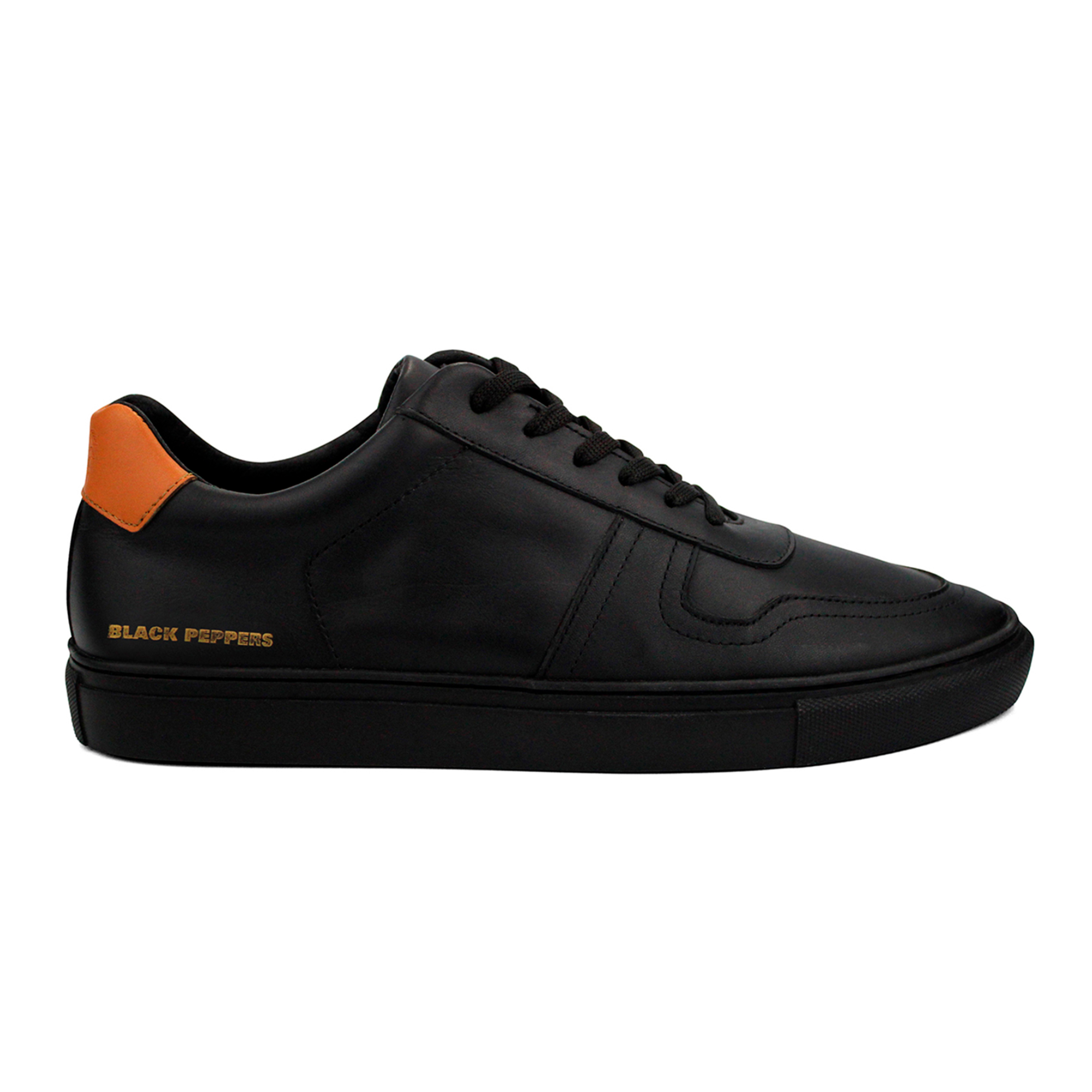 BLACK PEPPERS Lowtop Leather Sneaker TURIN Black/Orange Heel