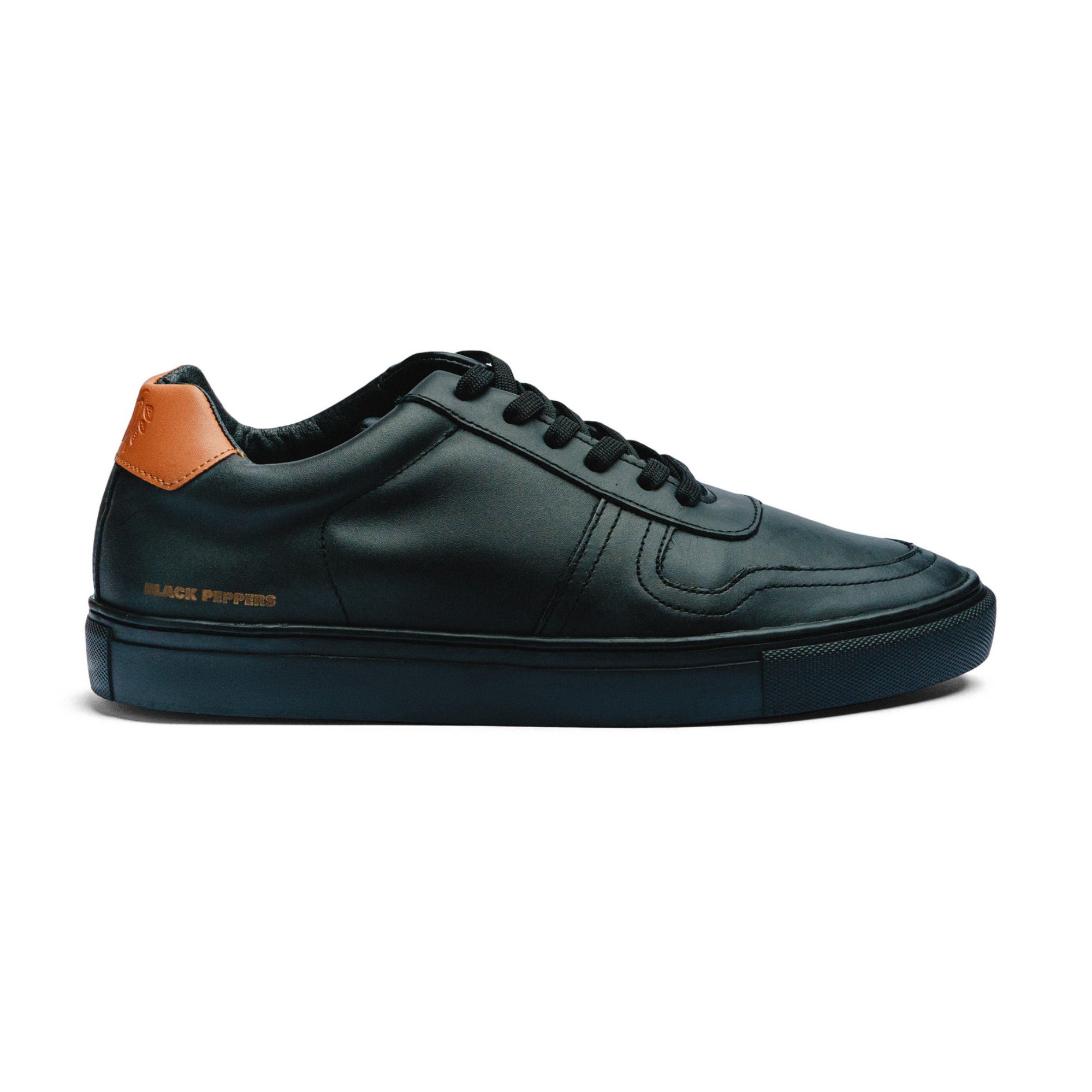 BLACK PEPPERS Lowtop Leather Sneaker TURIN Black/Orange Heel