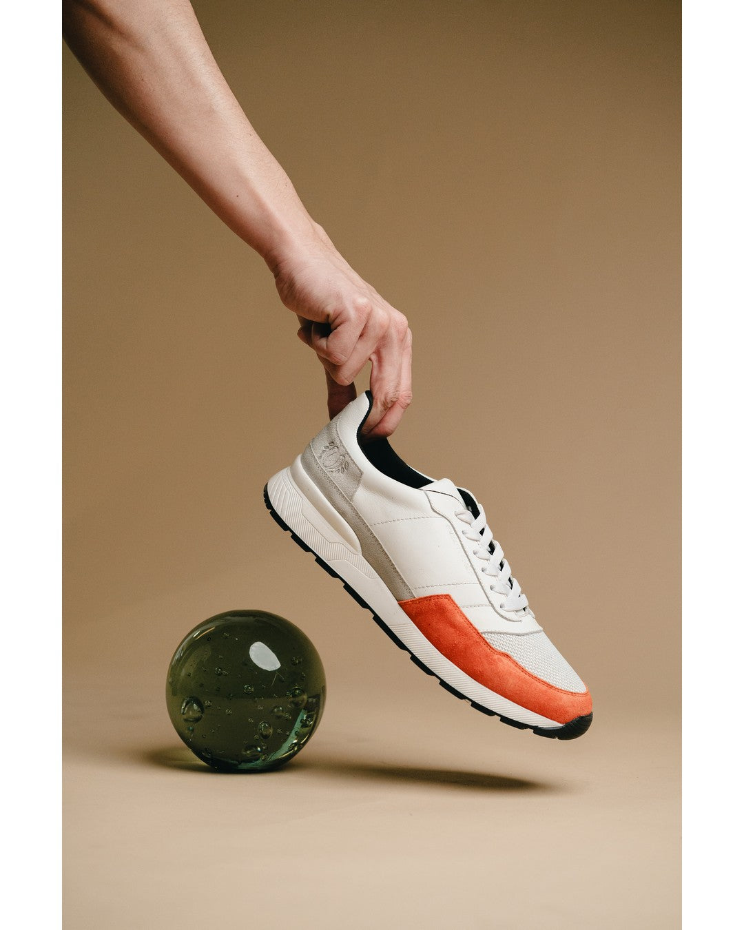 BLACK PEPPERS Trainer Leather Sneaker VERONA White/Orange