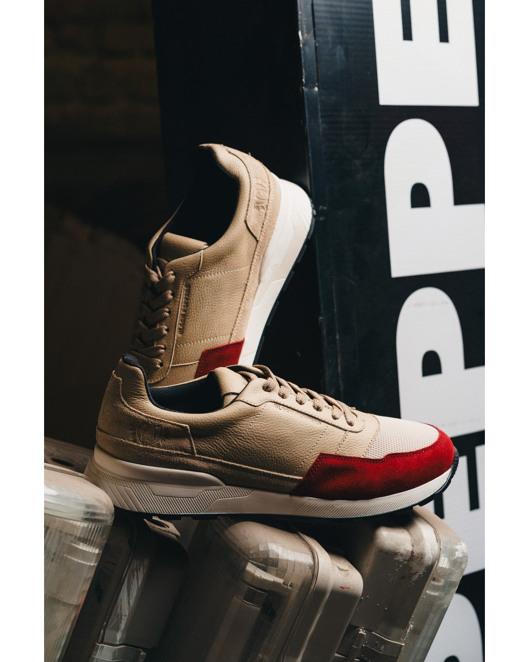 BLACK PEPPERS Trainer Leather Sneaker VERONA Red/Beige