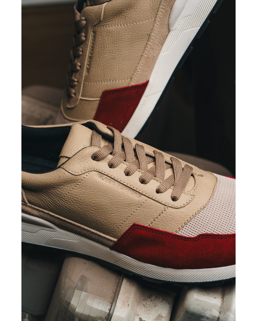 BLACK PEPPERS Trainer Leather Sneaker VERONA Red/Beige