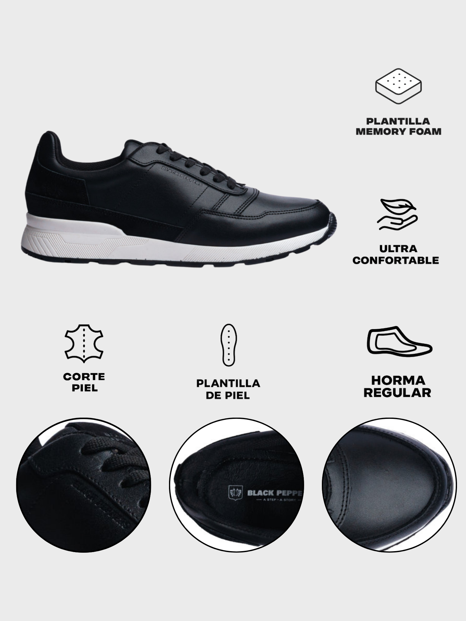 BLACK PEPPERS Trainer Leather Sneaker VERONA Black