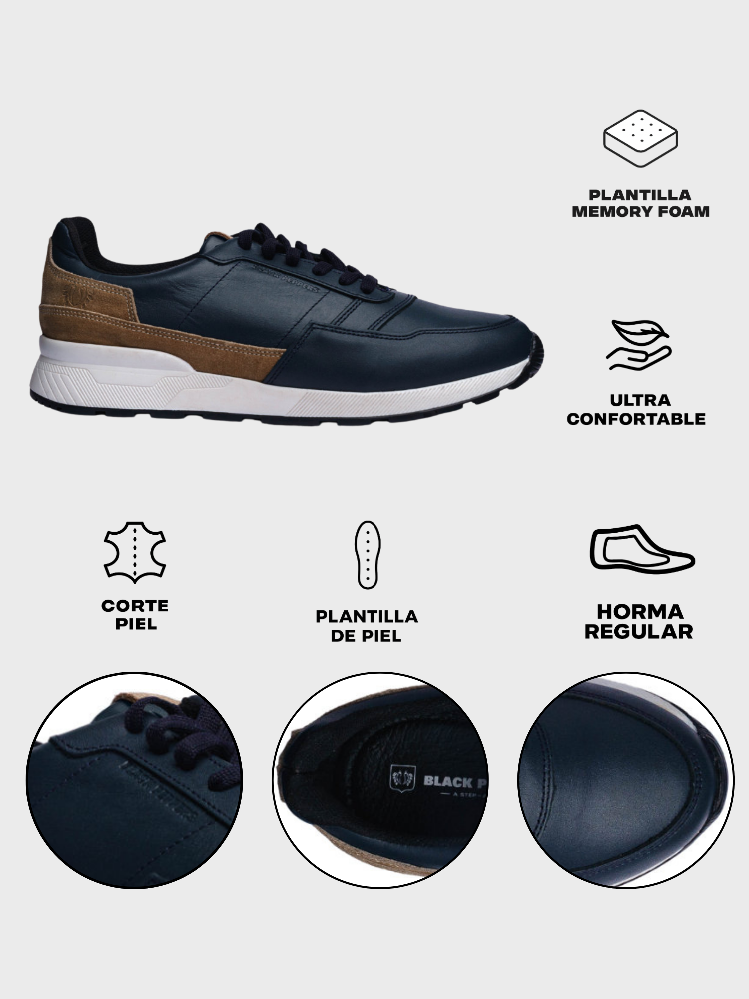 BLACK PEPPERS Trainer Leather Sneaker VERONA NAVY