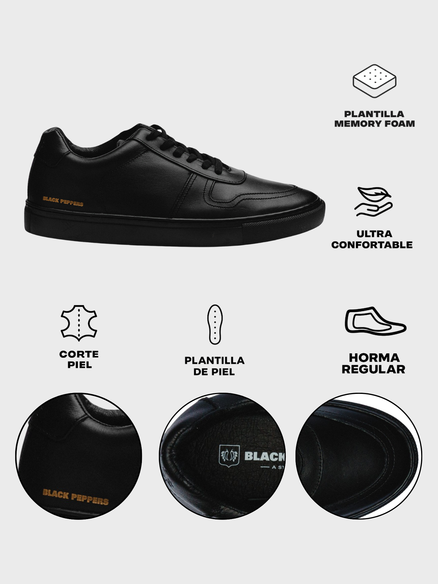 BLACK PEPPERS Lowtop Leather Sneaker TURIN Full Black