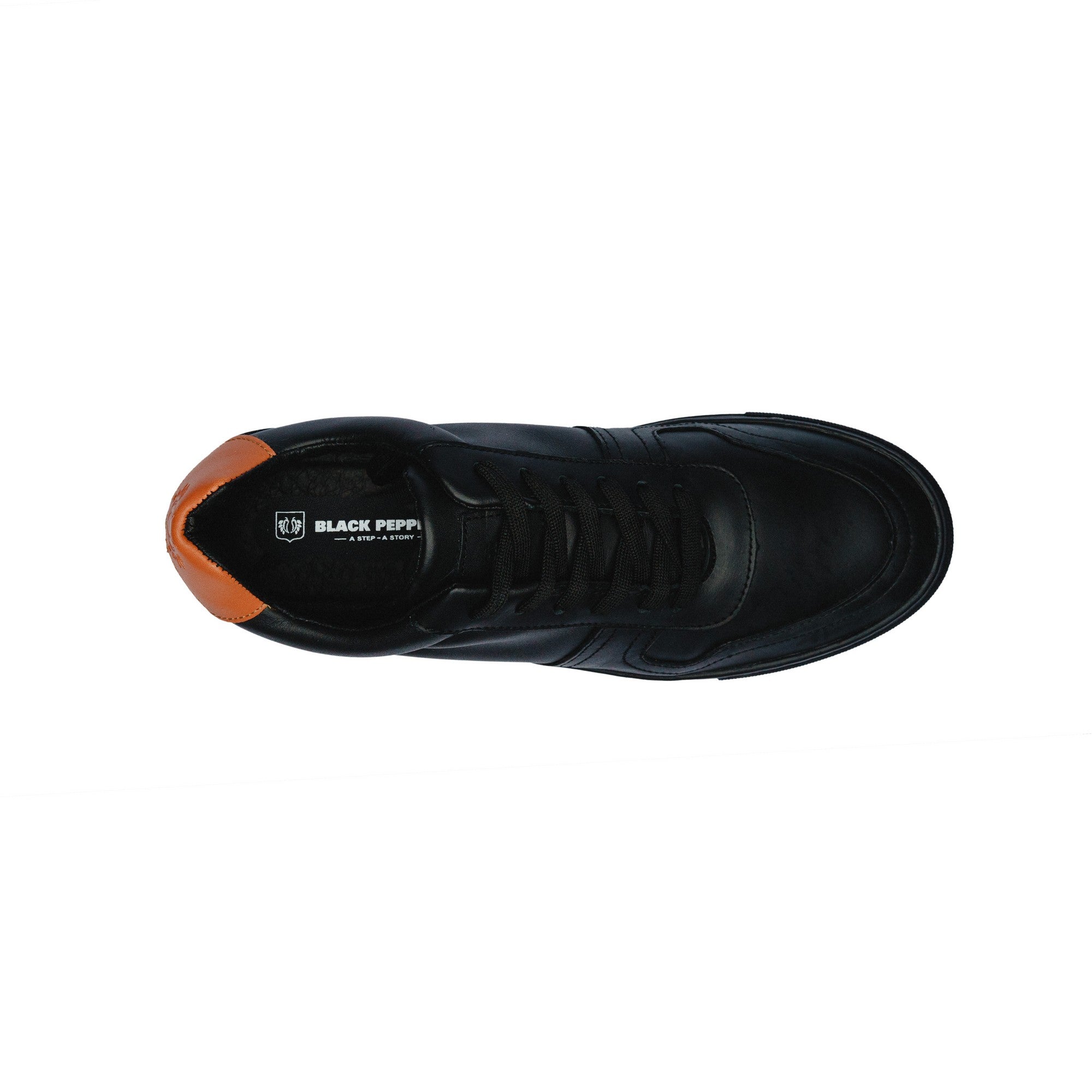 BLACK PEPPERS Lowtop Leather Sneaker TURIN Black/Orange Heel