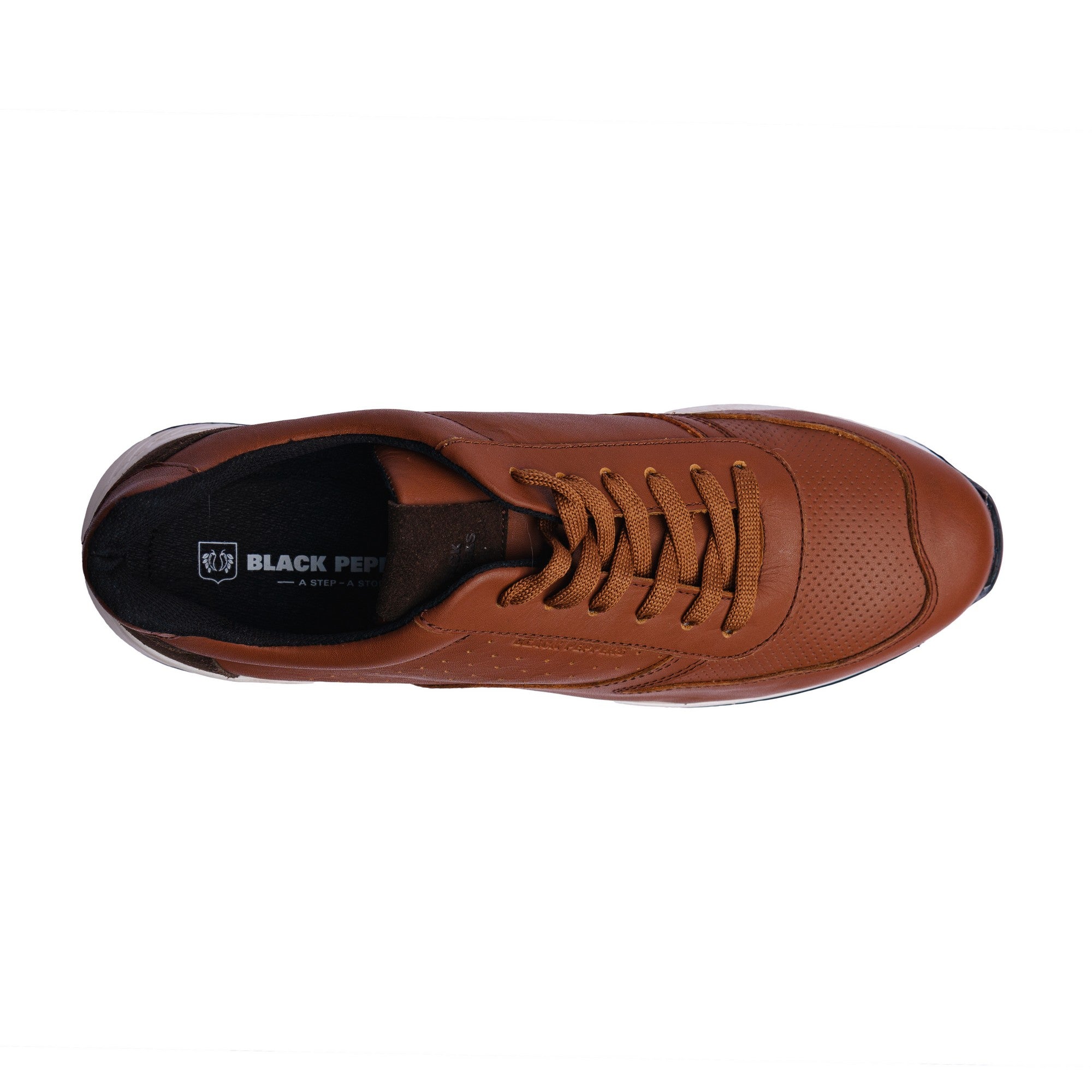 Tenis de Piel Black Peppers Trainer Leather Sneaker EOS Camel/White Sole