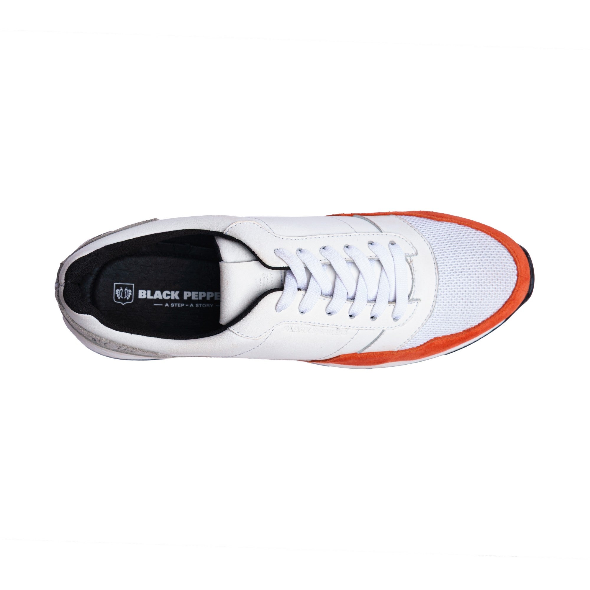 BLACK PEPPERS Trainer Leather Sneaker VERONA White/Orange