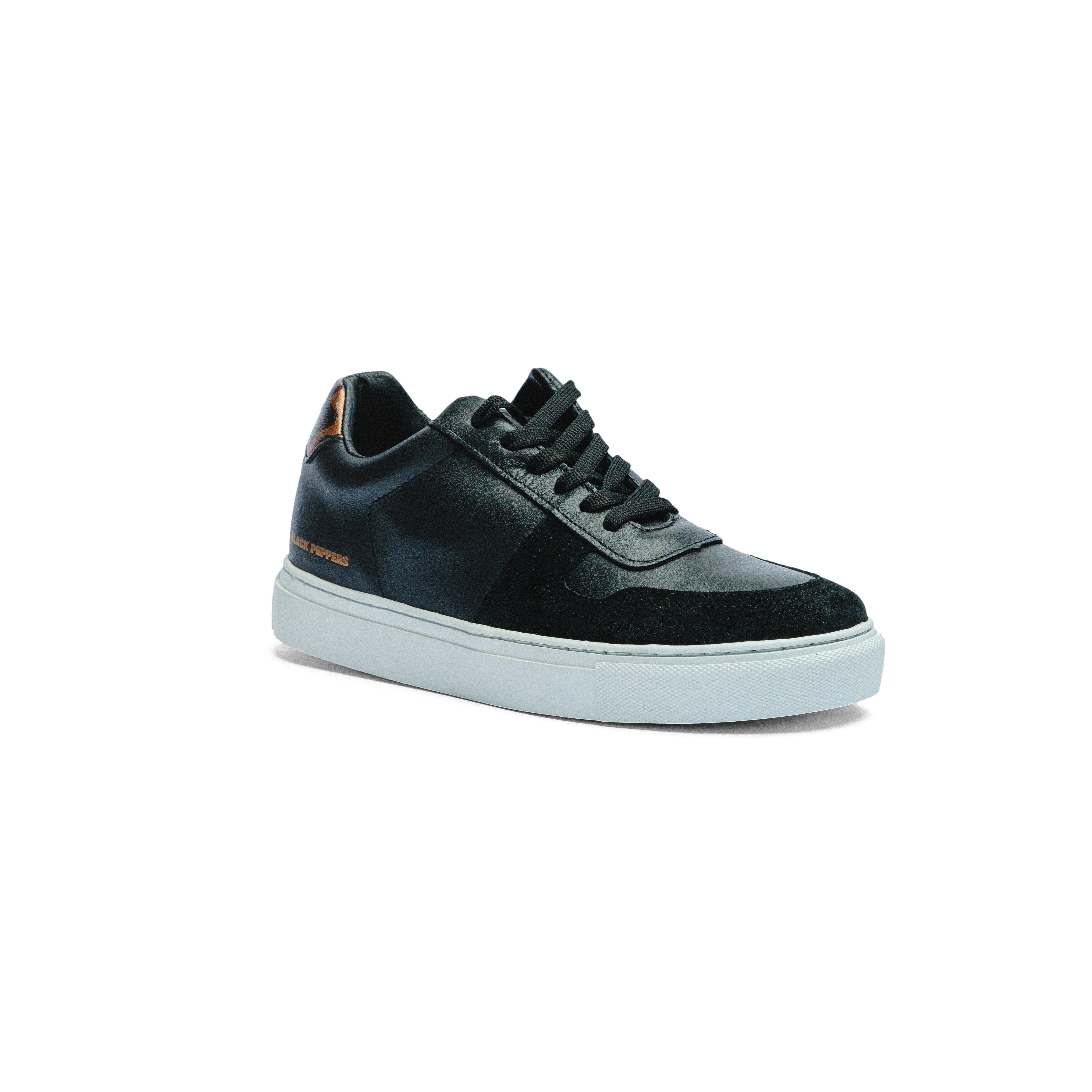 Tenis de Piel Black Peppers Lowtop Leather Sneaker PR Black/Cheetah