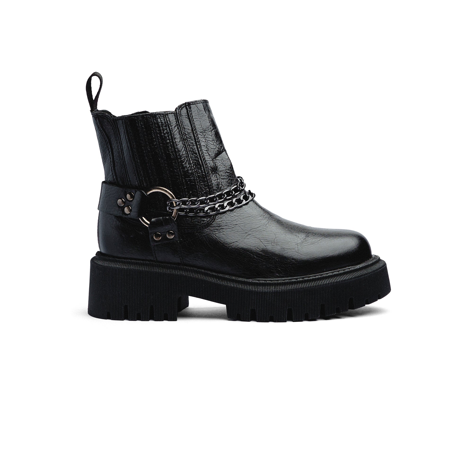 Botas Black Peppers Black Leather Biker Boots para Mujer