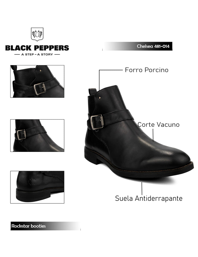 Botas Black Peppers Black Leather Rockstar booties