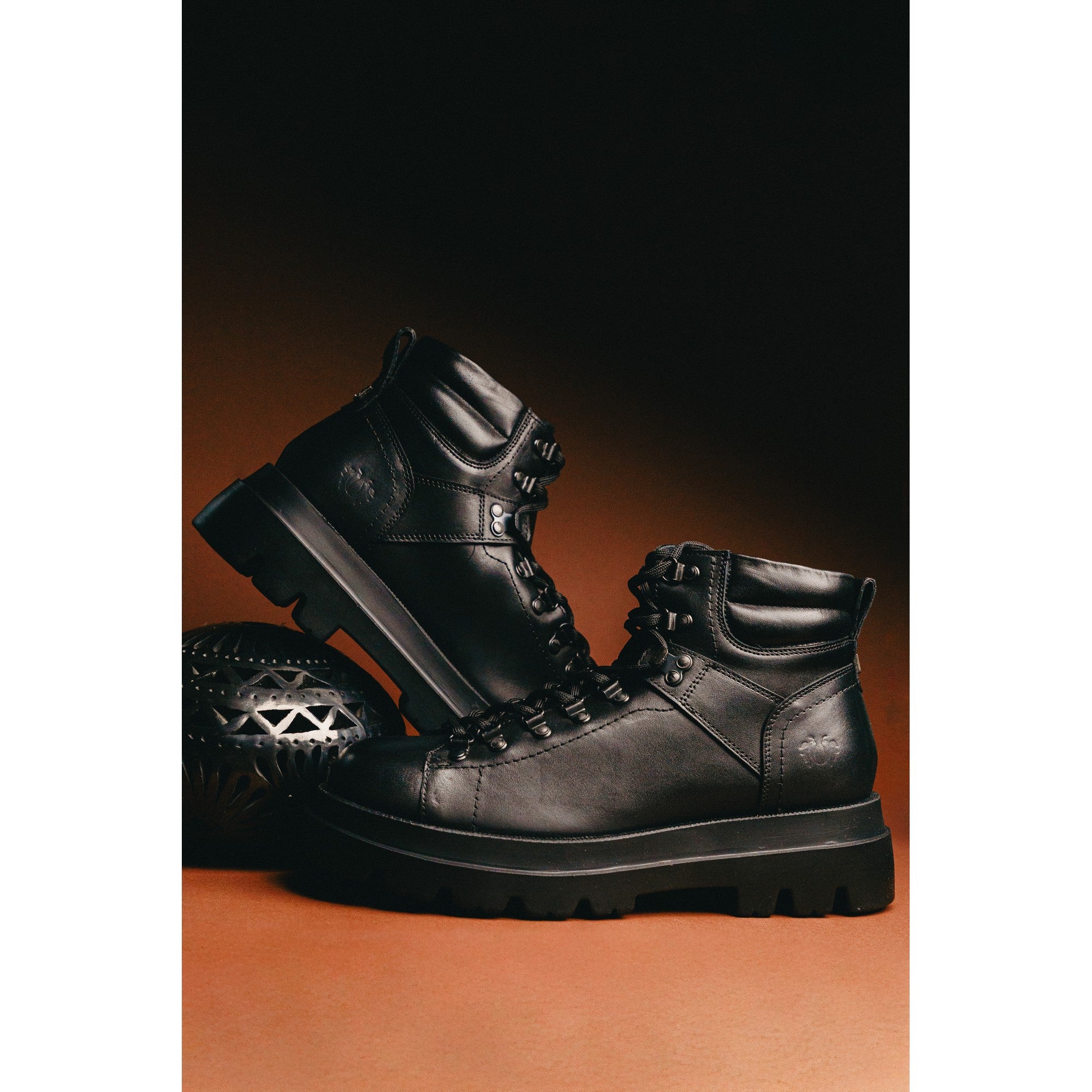 BLACK PEPEPRS Black Leather HIKER BOOTS