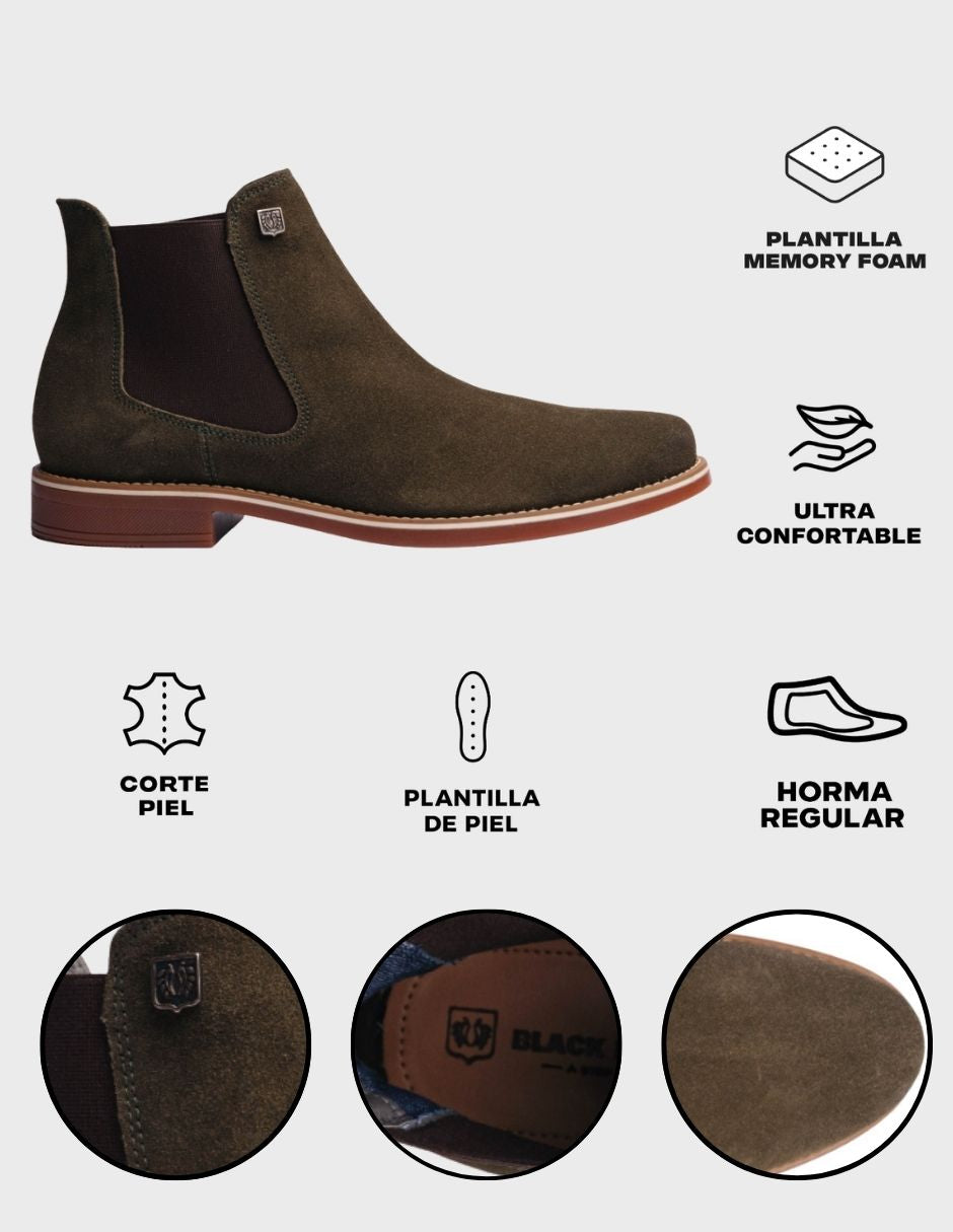 BLACK PEPPERS Olive Green Suede Leather Classic Chelsea