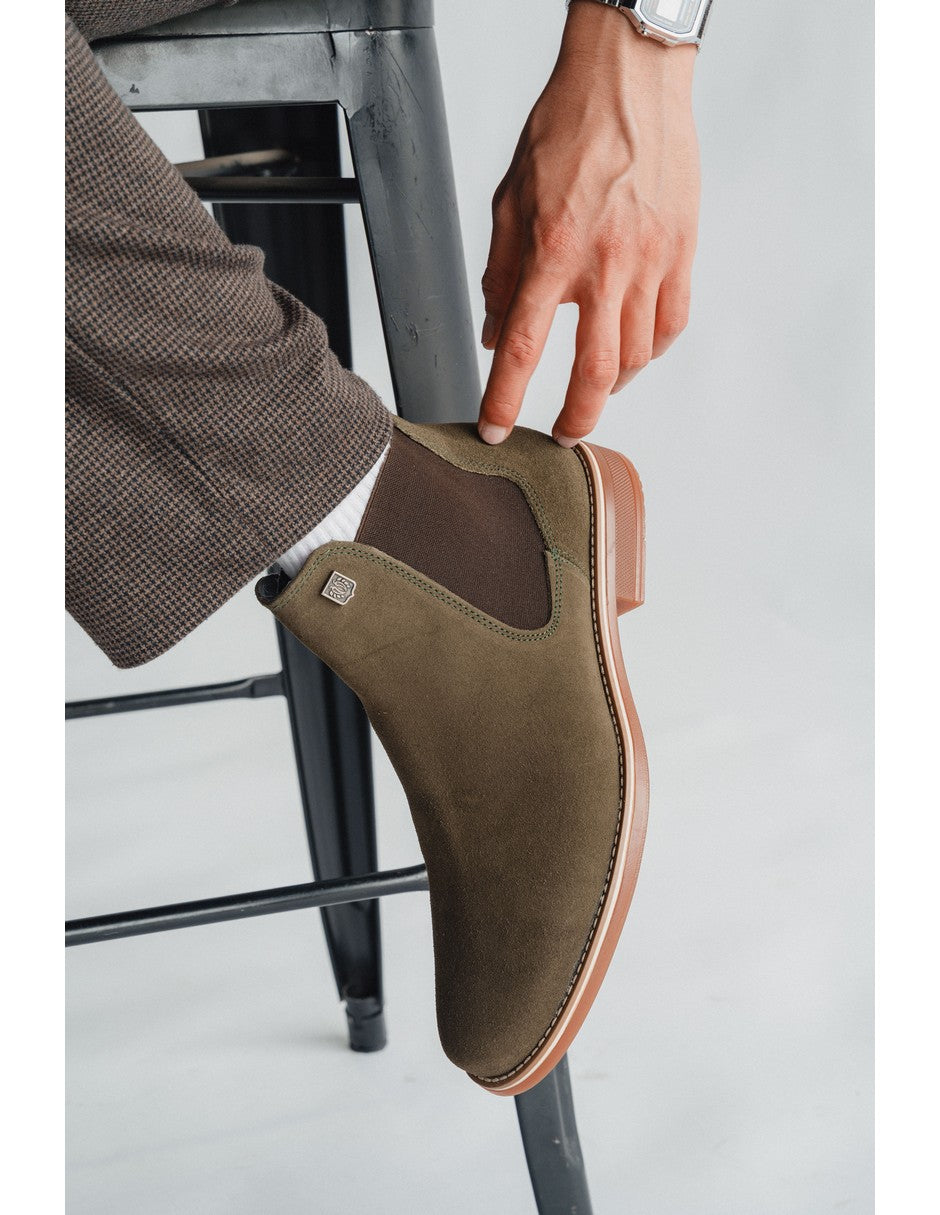 Olive Green Suede Leather Classic Chelsea