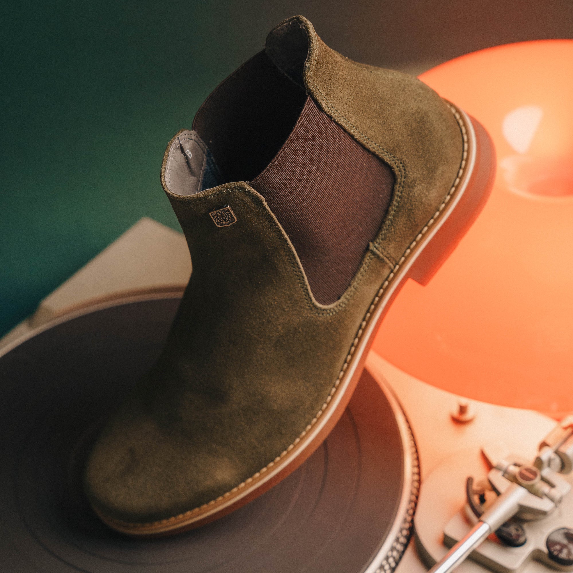 BLACK PEPPERS Olive Green Suede Leather Classic Chelsea
