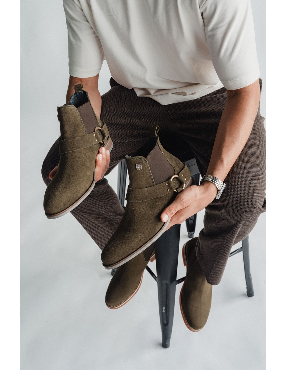 Olive Green Suede Leather LACE CHELSEA
