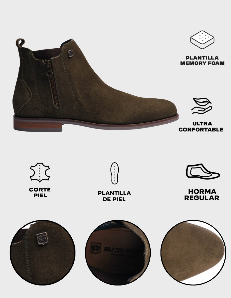 BLACK PEPPERS Olive Green Suede Leather ROCKSTAR CHELSEA