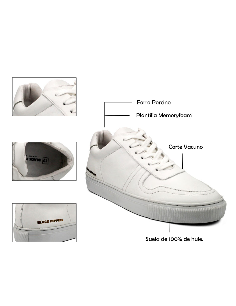 Tenis de Piel Black Peppers Lowtop Leather Sneaker PR Full White