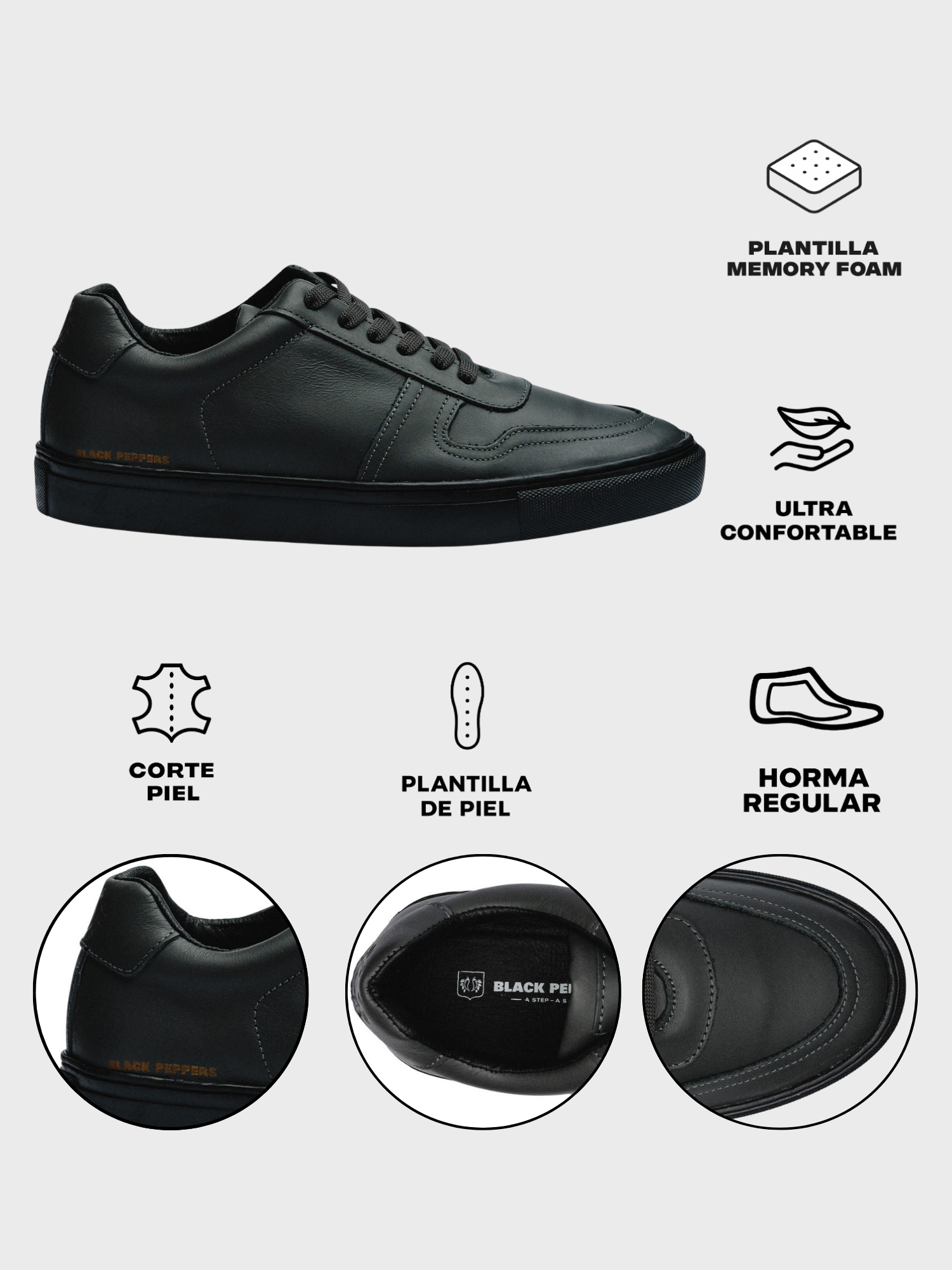 BLACK PEPPERS Lowtop Leather Sneaker TURIN Oxford Gris