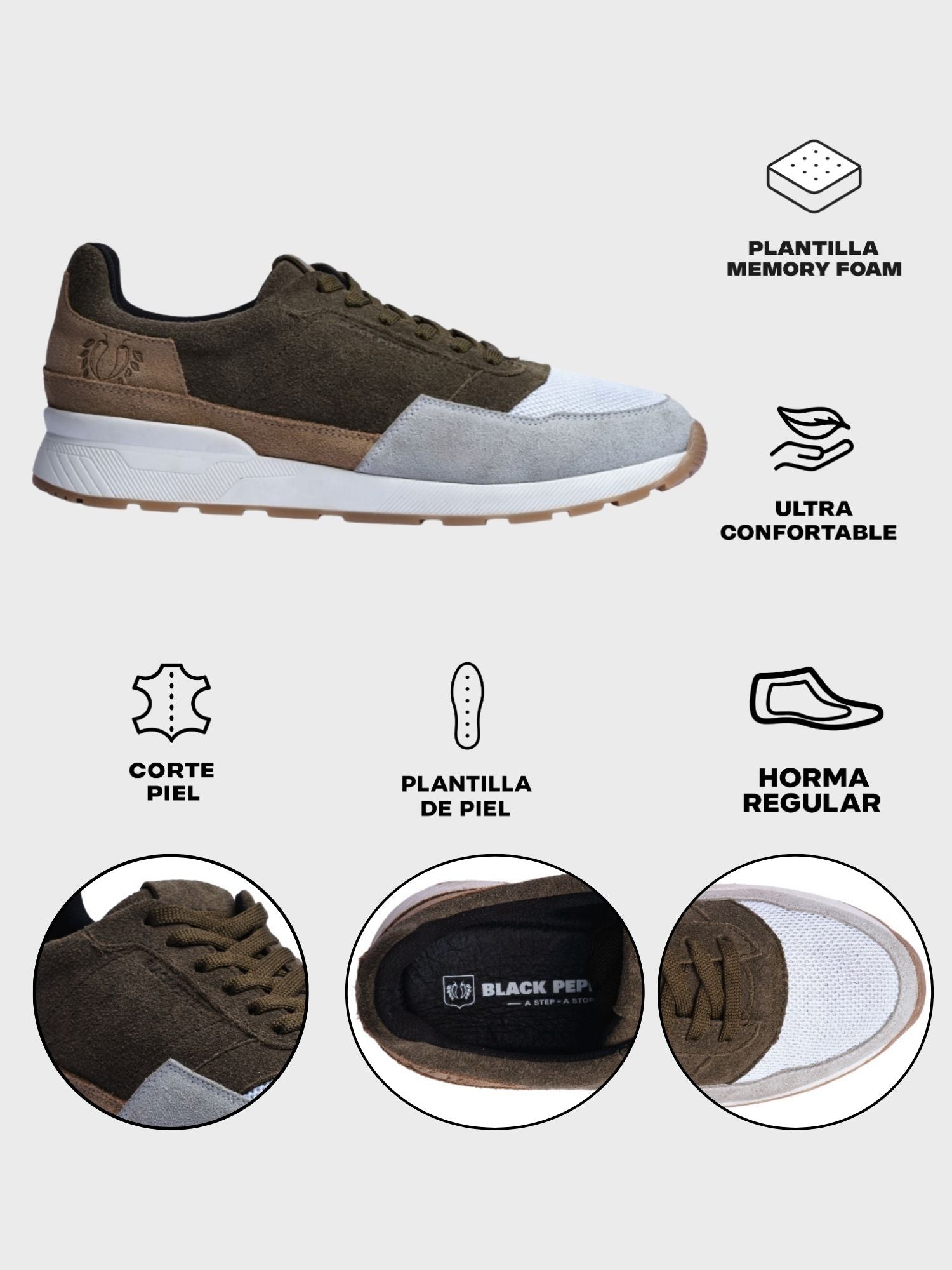 BLACK PEPPERS Trainer Suede Sneaker VERONA Military Green/Camel/Gray
