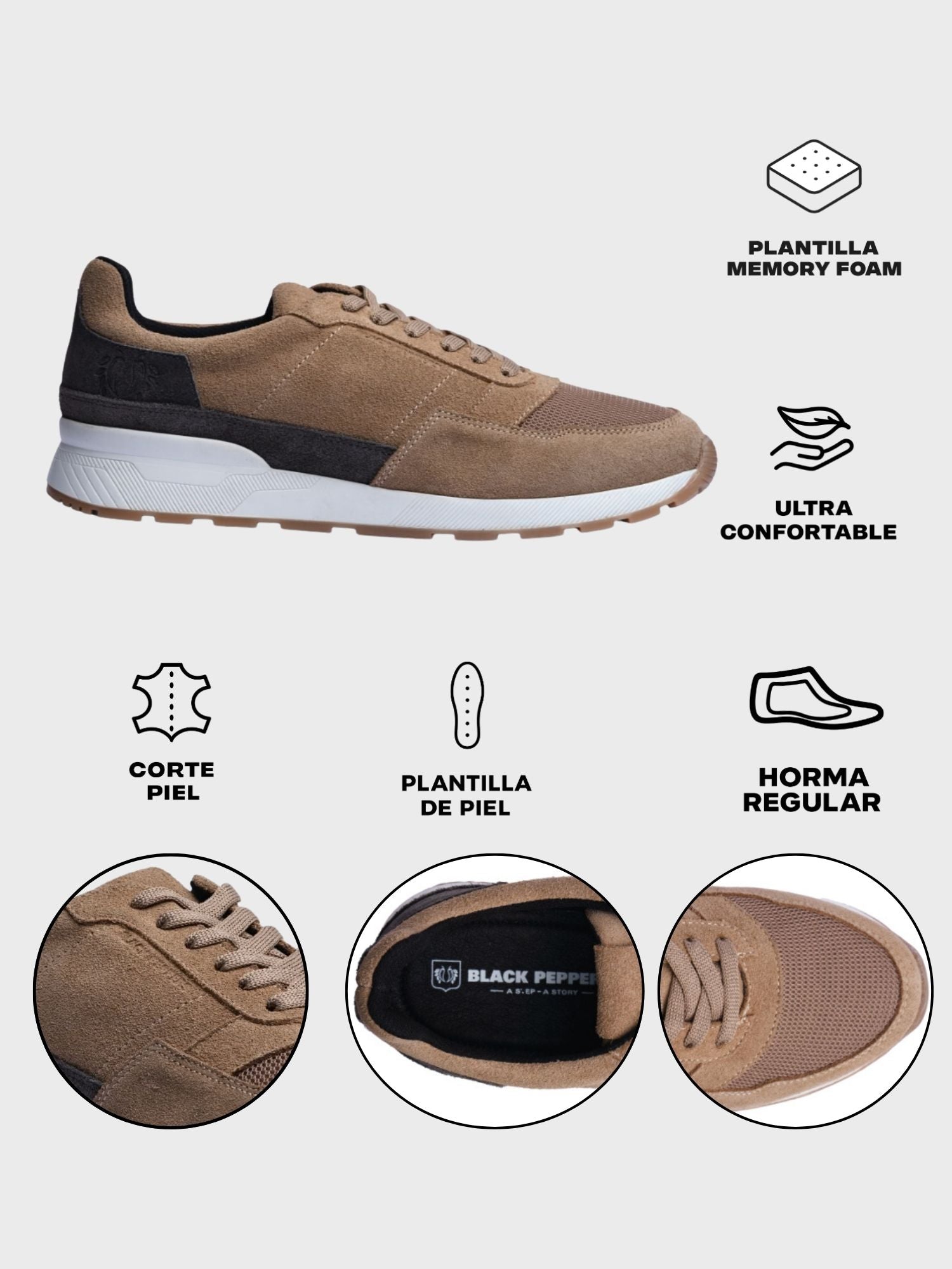 BLACK PEPPERS Trainer Suede Sneaker VERONA Gray/Camel