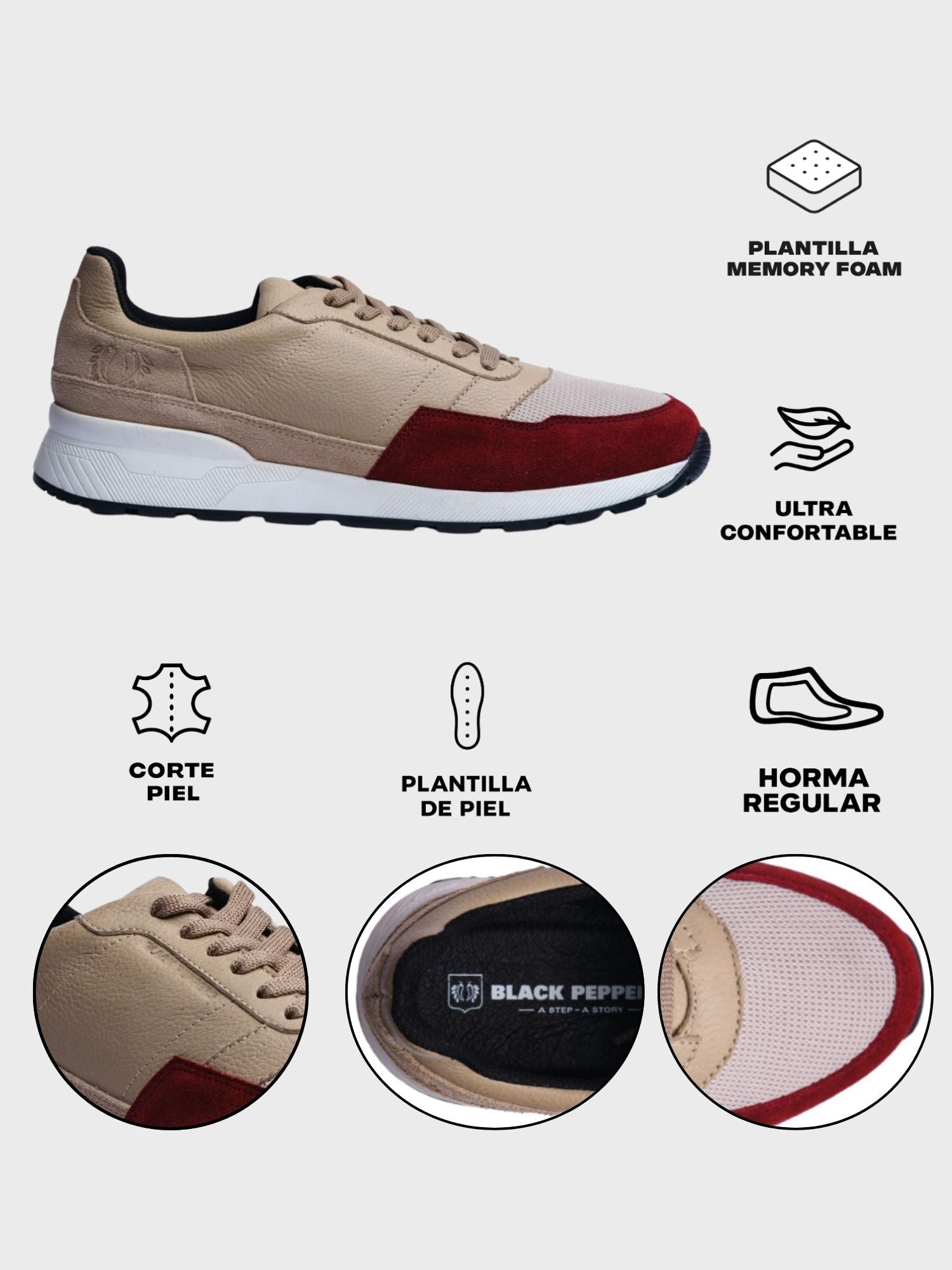 Trainer Leather Sneaker VERONA Red/Beige