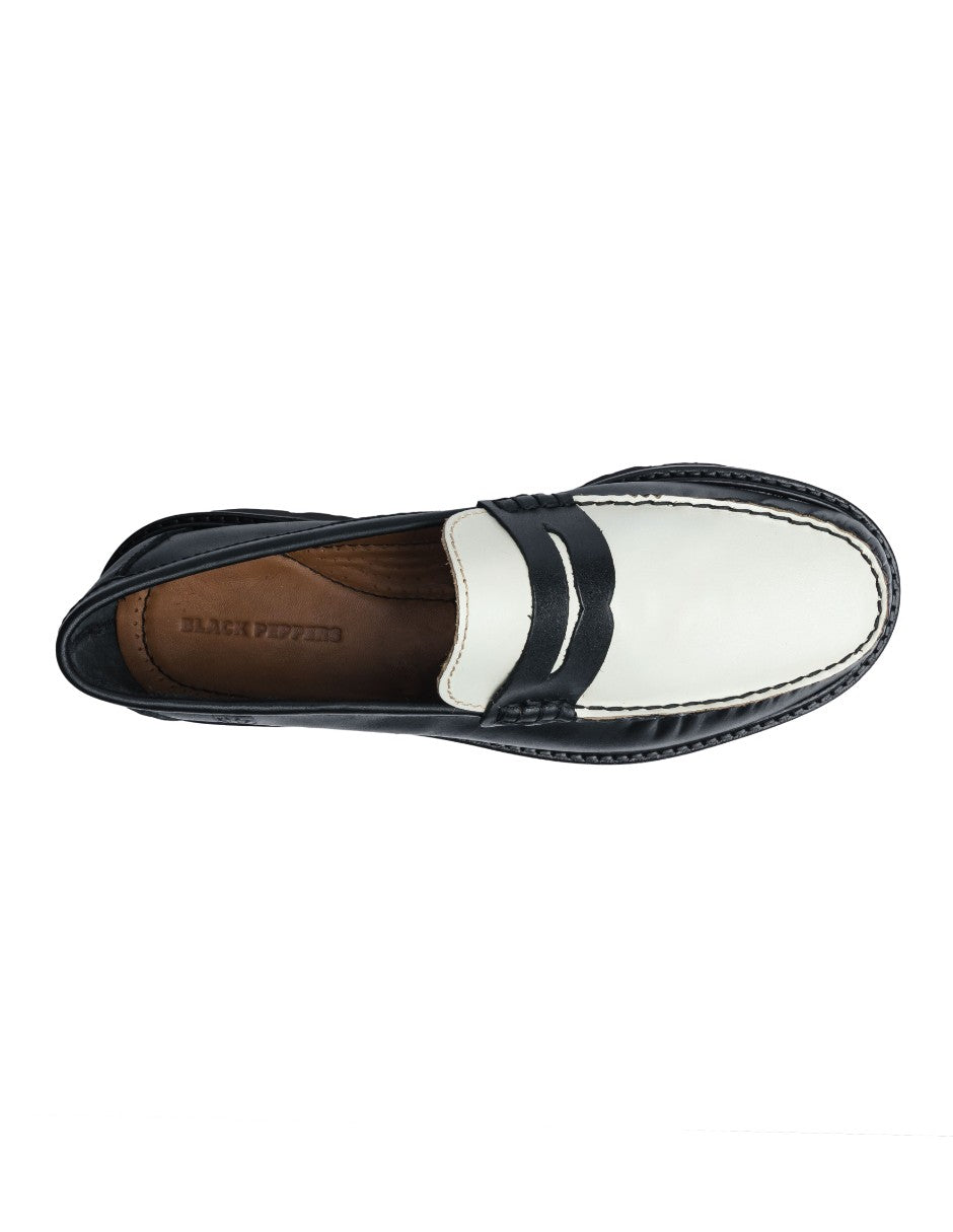 Leather Loafers Black/White