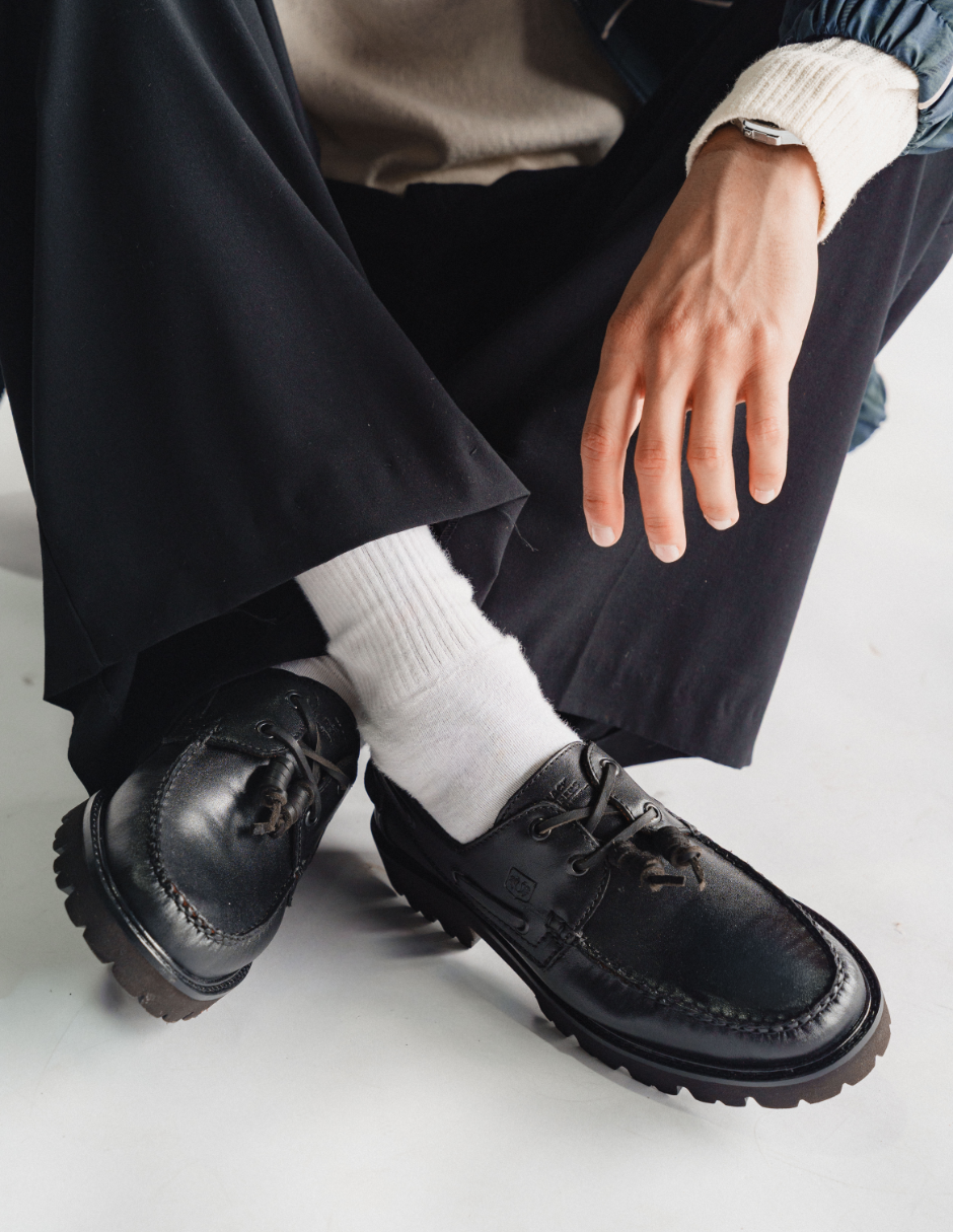 Leather Boat Shoe Black