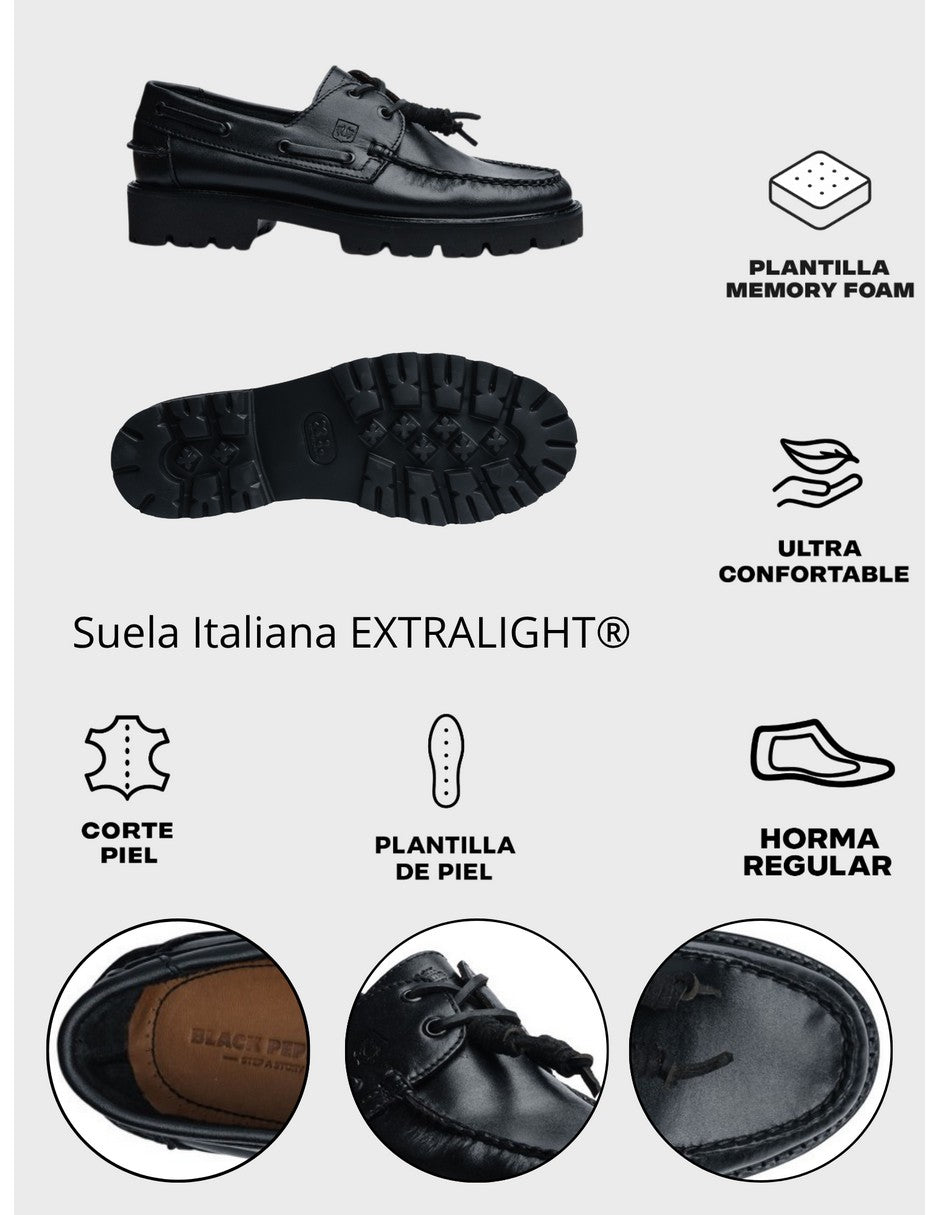 Leather Boat Shoe Black